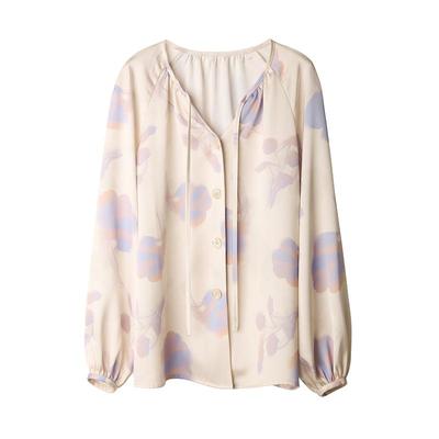 POPCHRIO别致印花V领缎面衬衣