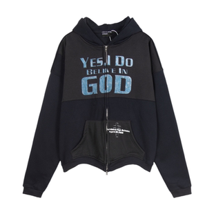 ERD忧郁富的二代字母印花水洗做旧连帽开衫高街美式宽松休闲外套