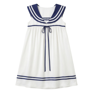 夏何夕性感睡衣女甜美学院风海军水手服系带蝴蝶结宽松吊带连衣裙
