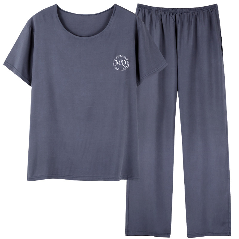 中老年男棉绸夏季短袖家居服套装
