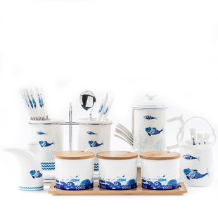 唐山骨质瓷陶瓷料盒家用厨房收纳畅游调料罐筷子筒花篮油醋壶套装