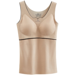 加绒加厚无痕发热背心大码德绒带胸垫保暖贴身打底内衣女冬季磨毛