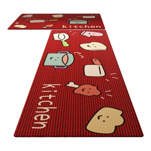 厨房地垫红色卡通喜庆2026新款吸水防滑耐脏耐磨家用门口专用地毯