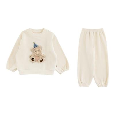幼悠童装男童套装2025新款小熊双面绒保暖家居服冬季时尚两件套潮