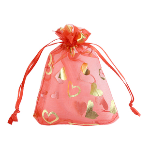 结婚庆用品金色烫桃心形纱袋礼品回礼包装袋小样品试用装网纱袋子