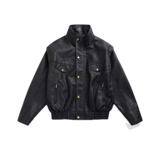 AIRROOM 小众复古宽松黑色皮衣翻领长袖机车无性别秋冬夹克外套女