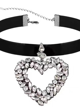 锆石丝绒女超大爱心锁骨链轻奢