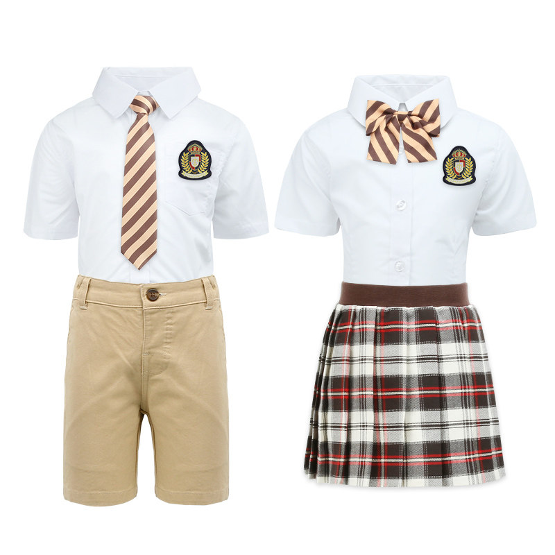 幼儿园园服夏季短袖男女童装白色衬衫中小学生学院风班服校服套装