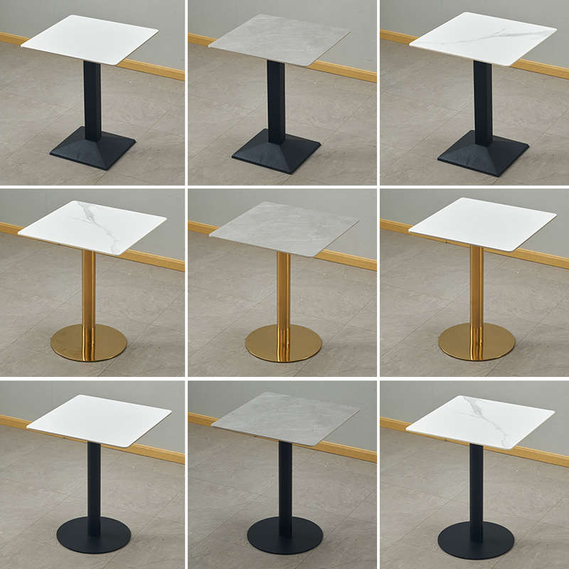 商用岩板餐桌奶茶店小圆方桌轻奢餐厅桌椅快餐小吃烧烤长方形桌子
