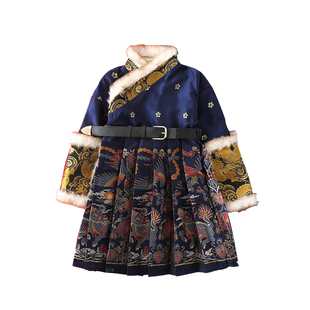 南央高端汉服男童飞鱼服秋冬季加绒明制儿童拜年服喜庆宝宝过年服