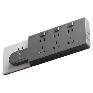 家用厨房扩展式插座面板多功能免打孔分控开关灰色21多孔拓展插座