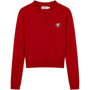 TEENIEWEENIE bearnova26年春季新款女装学院风短款刺绣圆领开衫