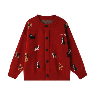 布丁哈鲁童装秋装女童圆领上衣2025春秋新款儿童百搭小狗刺绣外套