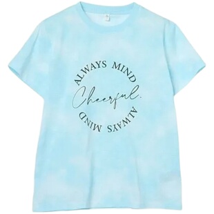 日单西松屋春夏新款童装休闲圆领扎染印花字母短袖T恤上衣25813