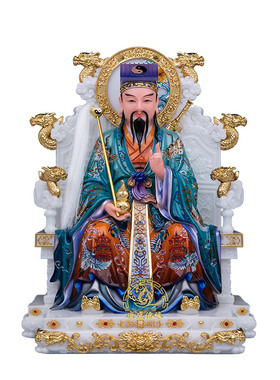 汉白玉彩绘吕祖神像中式桌面摆件