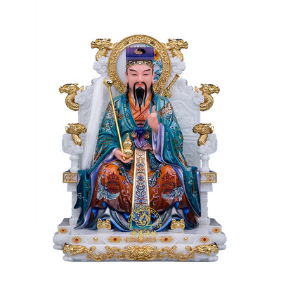 汉白玉彩绘吕祖神像中式桌面摆件