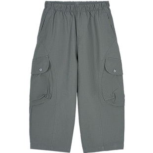 woobaby儿童C型工装裤男女童秋季新弹力格纹运动休闲裤口袋裤子