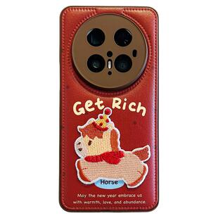 拓岚 适用华为pura70pro+新款手机壳马年新款Pura80ultra复古红色立体刺绣mate80/70/60pro皮质挂绳防摔全包