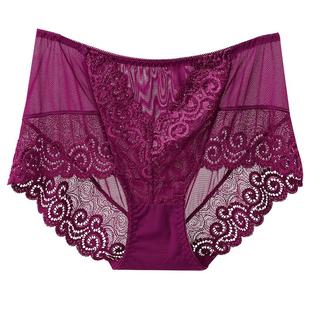 中高腰蕾丝透明内裤女士夏季大码性感蕾丝内裤全透明胖mm内裤裤头