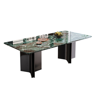 天然奢石餐桌普拉达绿家用长方形饭桌广东佛山轻奢高级感桌椅组合