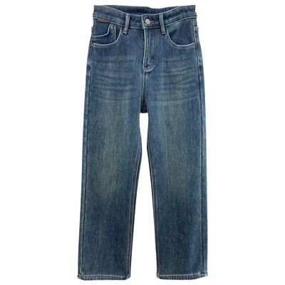 加厚加绒弹力直筒牛仔裤长裤冬季