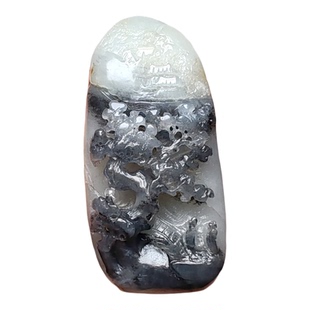 宁静致远新疆和田玉籽料籽玉青花墨玉山水意境吊坠挂件玉石玉器