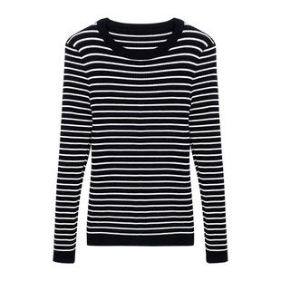 黑白条纹圆领修身针织衫上衣2025秋冬新款洋气内搭打底衫毛衣女装