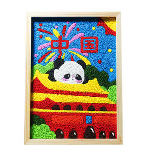 熊猫爱国纸浆画木框数字油画填色
