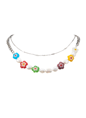 珍珠叠戴双层项链女嘻哈情侣配饰ins韩系小众设计感彩色串珠颈链