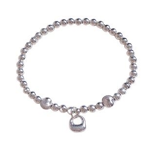 「称心如意」s999足银拉丝猫眼小银珠豆豆光面纯银手链小银砣手串