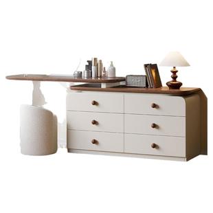 三梦中古风实木梳妆台斗柜一体卧室复古奶油化妆桌简约收纳储物柜