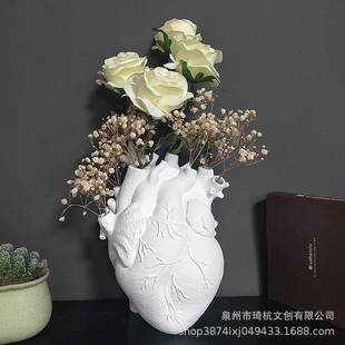 新品 白色心脏花瓶树脂摆件样板间台面客厅花瓶餐桌干花花插 热款