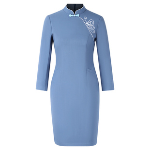 中式职业套装 改良旗袍连衣裙女秋冬酒店迎宾售楼部珠宝店工作服