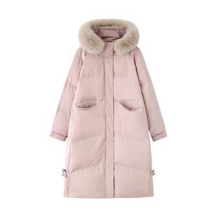 香榭颂大毛领羽绒服女2025新款连帽加厚中长款白鸭绒显瘦外套冬季