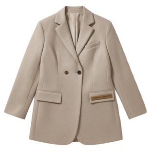 毛呢西装外套女冬季新款休闲百搭绑带收腰显瘦中长款洋气呢子大衣