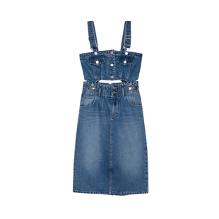 REVAN芮范设计师款复古感可拆牛仔背带裙RN11509224