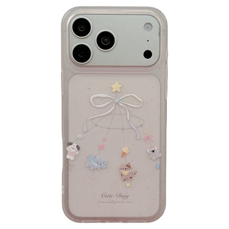 MoreRex磨砂透粉可爱卡通小动物风铃适用苹果18手机壳iphone17promax新款18pro全包15防摔保护套14女款16韩风