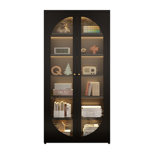美式拱形书柜法式复古落地式书架储物柜客厅置物柜黑色简约展示柜