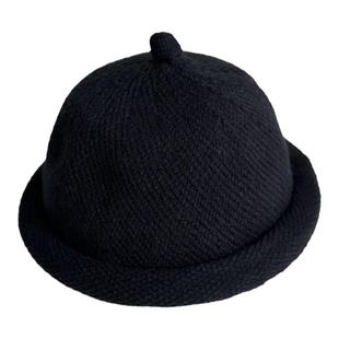 日系秋冬季针织奶嘴帽保暖卷边毛线瓜皮帽小众男女雅痞针织帽子潮