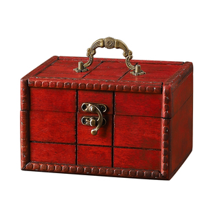 复古首饰盒手提带锁收纳盒小箱子储物盒信件收藏木盒装饰道具摆件