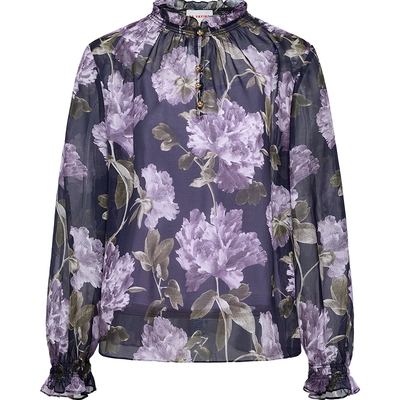 雅莹荷叶边泡泡袖薄纱衬衫