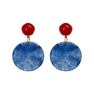 红蓝撞色几何圆片耳环女轻奢高级感复古港风耳钉独特设计夸张耳饰