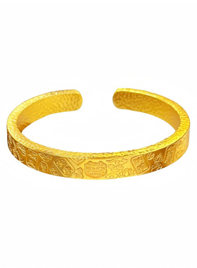 2026金店同款越南沙金古法錾刻加厚加重吉言招财醒狮手镯开口手环