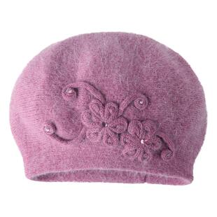 蓝诗梦戴兔毛贝雷帽子女士2024新款秋季冬毛线针织帽冷帽时尚潮流