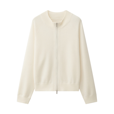 可机洗羊毛运动感双拉链针织开衫