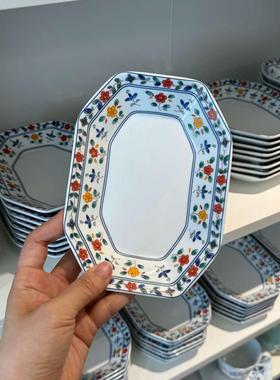 新疆包邮cedar八角盘餐具碎花餐盘陶瓷家用盘子甜点盘高温瓷白瓷