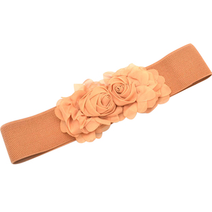 花朵腰带女宽百搭松紧腰封雪纺配裙子配饰时尚连衣裙装饰甜美白色