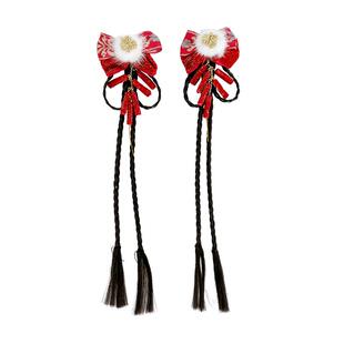 儿童过年新款喜庆发卡小女孩甜美蝴蝶结假发辫发夹中国风流苏头饰