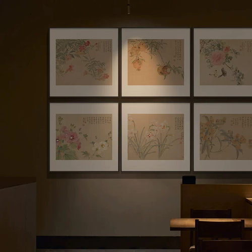 新中式酒店餐馆包间背景墙多联组合挂画高档客厅玄关餐厅花鸟挂画