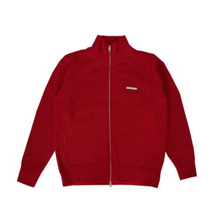 XMOB 冬季红色氛围感拉链立领开衫毛衣男宽松潮流ins针织外套男女